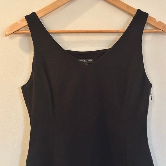 Eileen Fisher Black Ponte Knit V Neck Sheath Dress Sleeveless Sz PP - Picture 7 of 7